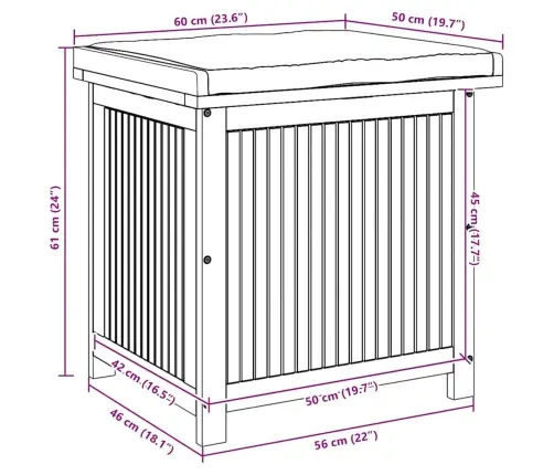 Dārza Spilvenu Kaste, 60X50X61 Cm, Akācijas Masīvkoks Vidaxl