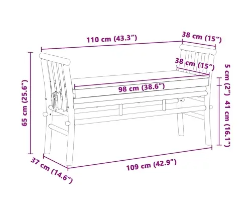 Dārza Sols Ar Spilvenu, 110 Cm, No Bambusa Vidaxl