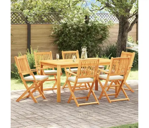 Saliekamās Dārza Krēsli Ar Baltu Spilvenu 6 Gab. Solidā Akācijas Koks Vidaxl