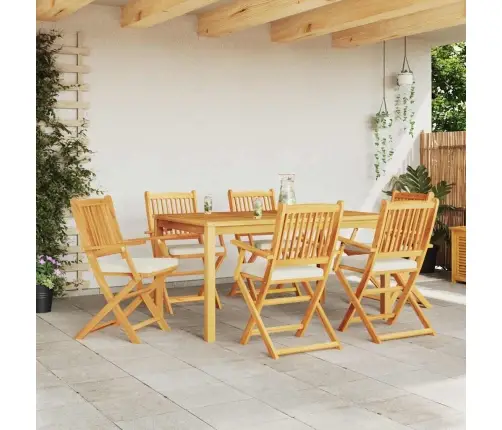 Saliekamās Dārza Krēsli Ar Baltu Spilvenu 6 Gab. Solidā Akācijas Koks Vidaxl