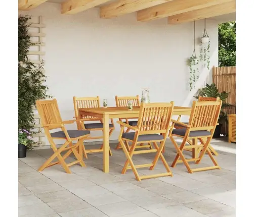 Saliekamās Dārza Krēsli Ar Pelēku Spilvenu 6 Gab. Cietā Akācijas Koka Vidaxl