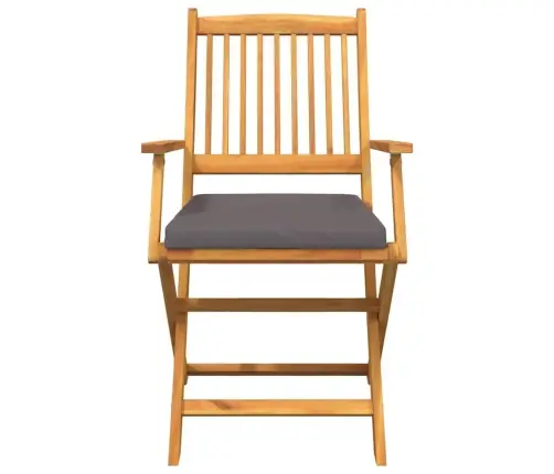 Saliekamās Dārza Krēsli Ar Pelēku Spilvenu 6 Gab. Cietā Akācijas Koka Vidaxl