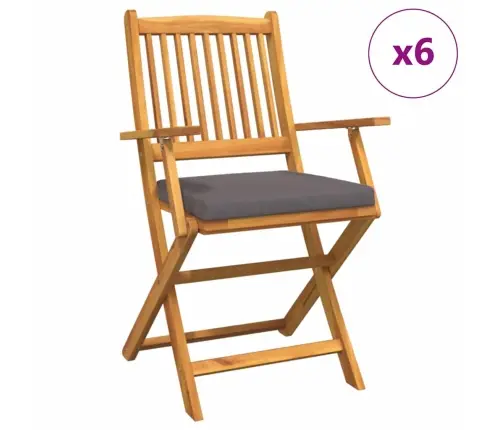 Saliekamās Dārza Krēsli Ar Pelēku Spilvenu 6 Gab. Cietā Akācijas Koka Vidaxl