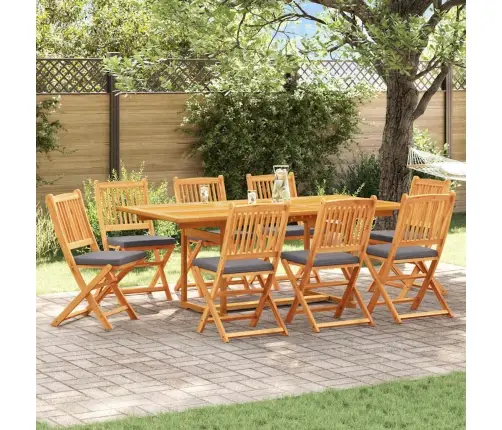 Saliekamie Dārza Krēsli Ar Pelēku Spilvenu 8 Gabali Cieta Akācijas Koka Vidaxl