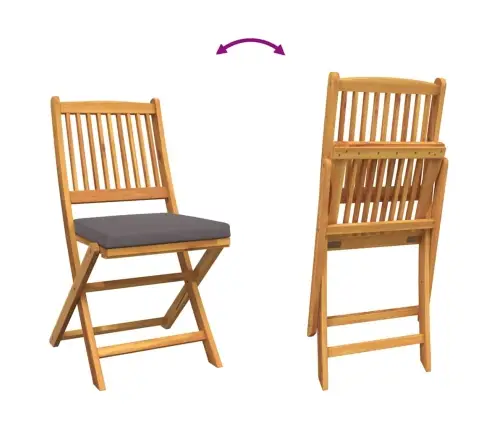 Saliekamie Dārza Krēsli Ar Pelēku Spilvenu 8 Gabali Cieta Akācijas Koka Vidaxl