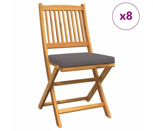 Saliekamie Dārza Krēsli Ar Pelēku Spilvenu 8 Gabali Cieta Akācijas Koka Vidaxl