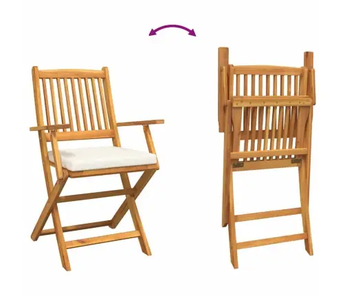 Saliekamie Dārza Krēsli Ar Baltu Spilvenu 8 Gabalu Komplekts Masīva Akācija Vidaxl