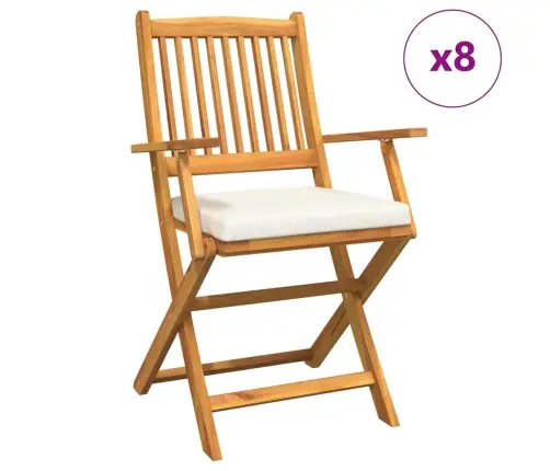 Saliekamie Dārza Krēsli Ar Baltu Spilvenu 8 Gabalu Komplekts Masīva Akācija Vidaxl