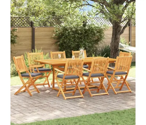 Saliekamie Dārza Krēsli Ar Pelēku Spilvenu 8 Gab. Masīvs Akāciju Koks Vidaxl