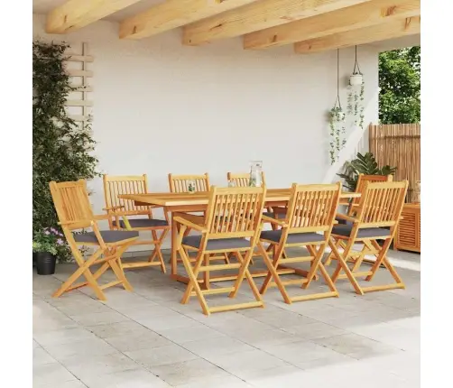 Saliekamie Dārza Krēsli Ar Pelēku Spilvenu 8 Gab. Masīvs Akāciju Koks Vidaxl