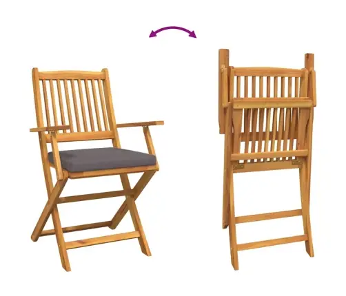 Saliekamie Dārza Krēsli Ar Pelēku Spilvenu 8 Gab. Masīvs Akāciju Koks Vidaxl