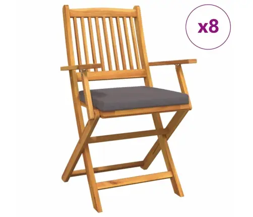 Saliekamie Dārza Krēsli Ar Pelēku Spilvenu 8 Gab. Masīvs Akāciju Koks Vidaxl