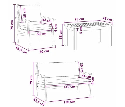 Aia Diivanikomplekt 4 Pcs Pruun 120 X 65,5 X 79 Cm