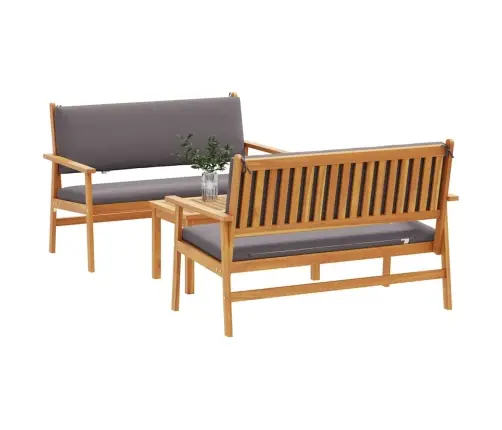 3 Daļu Dārza Dīvānu Komplekts Ar Spilveniem No Solidā Akācijas Koka Vidaxl