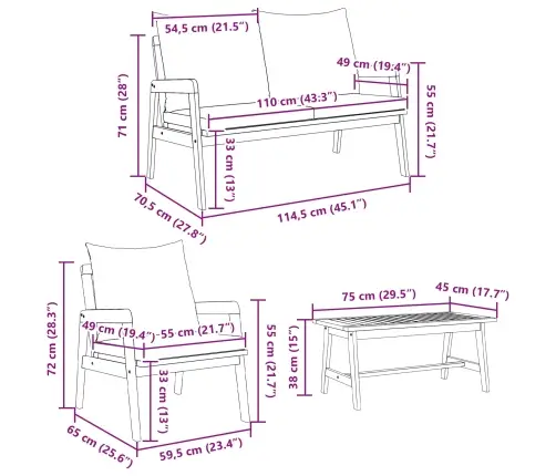 Bistro Komplekts 4 Pcs Brūns Un Krēma Cietā Akācijas Koks Vidaxl