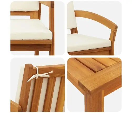 3-Daļu Bistro Komplekts Ar Spilveniem - Cieta Akācijas Koksne Vidaxl