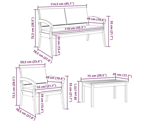 5-Daļu Bistro Komplekts Ar Spilveniem - Ciets Akācijas Koks Vidaxl
