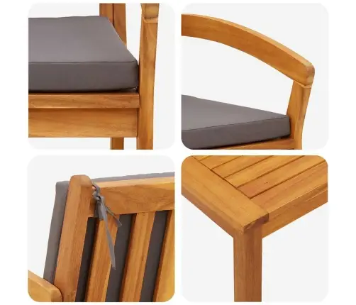 5 Daļu Bistro Komplekts Ar Spilveniem - Masīvkoks Akācijas Vidaxl