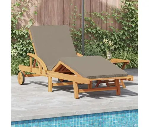 Sauļošanās Krēsls Ar Spilvenu Un Galdiņu, Taupe, Masīvkoks, Akācija Vidaxl