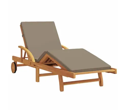 Sauļošanās Krēsls Ar Spilvenu Un Galdiņu, Taupe, Masīvkoks, Akācija Vidaxl