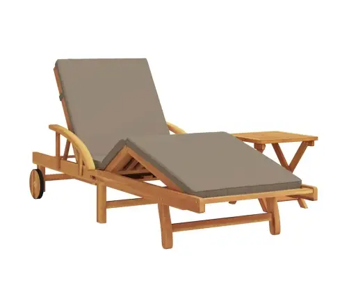 Sauļošanās Krēsls Ar Spilvenu Un Galdiņu, Taupe, Masīvkoks, Akācija Vidaxl