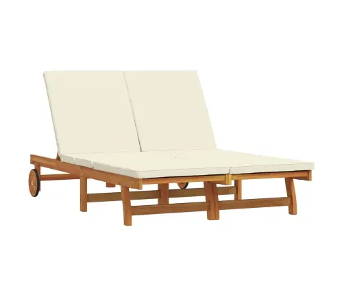 Dubultā Saules Gulta Ar Ritentiņiem Un Spilvenu No Cietā Koka Akācijas Vidaxl