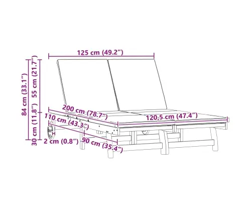 Dubultā Saules Gulta Ar Ritentiņiem Un Spilvenu No Cietā Koka Akācijas Vidaxl