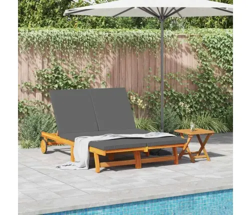 Divu Personu Saulessargs Ar Riteņiem Un Spilvenu, Masīvkoka Akācija Vidaxl