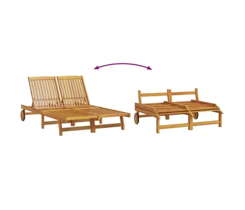 Divvietīgā Saule Gulta Ar Ritenīšiem Un Spilvenu, Cieta Akācija Vidaxl