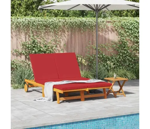 Dubultā Saulēšanās Krēsls Ar Riteņiem Un Spilvenu, No Cietā Akāciju Koka Vidaxl