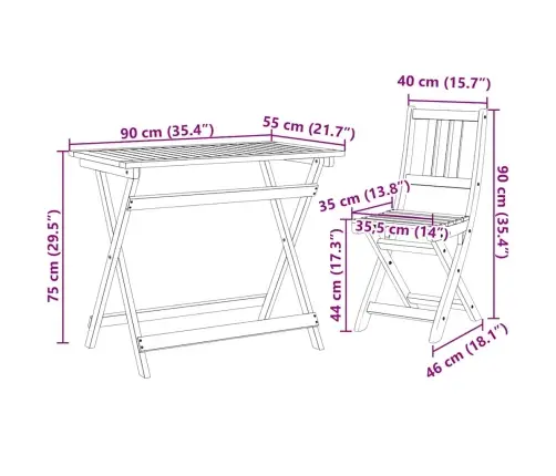 4-Daļīgais Salokāmais Dārza Bistro Komplekts No Cieta Akācijas Koka Vidaxl