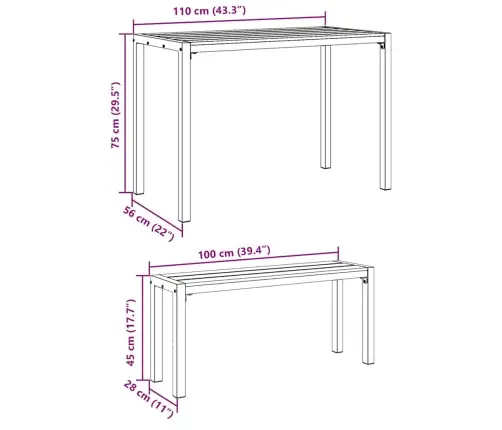 3 Daļu Dārza Galda Komplekts, Melns Tērauds Un Wpc Vidaxl