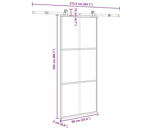 Bīdāmās Durvis Ar Stiprinājumiem, Stikls, Alumīnijs, 90X205 Cm Vidaxl