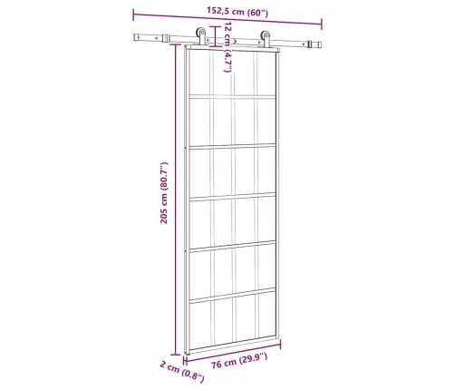 Stumdomos Durys Su Įrangos Rinkiniu, 76X205cm Esg Ir Aliuminis