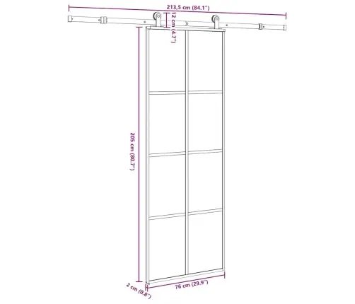 Stumdomos Durys Su Įrangos Rinkiniu, 76X205cm Esg Ir Aliuminis