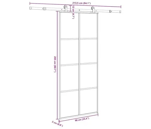 Stumdomos Durys Su Įrangos Rinkiniu, 90X205cm Esg Ir Aliuminis