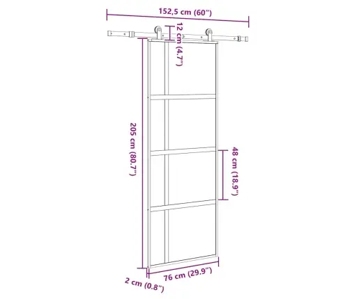 Lükanduks Koos Riistvara Komplektiga 76X205 Cm Karastatud Klaas