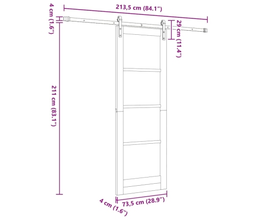 Bīdāmās Durvis Ar Aparatūras Komplektu Orkdalbaltas 73.5X211 Cm Vidaxl