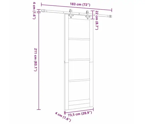 Bīdāmās Durvis Ar Aparatūras Komplektu Balts 73.5X211 Cm Cietā Priedē Vidaxl