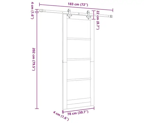 Vidaxl Bīdamo Durvju Komplekts Ar Aparatūru 78X202 Cm Cietā Priedes Masīvkoka