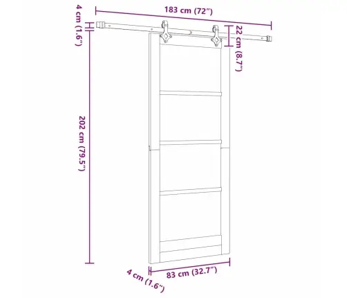 Bīdamo Durvju Komplekts Ar Aparatūru 83X202 Cm Solidā Priedē Vidaxl