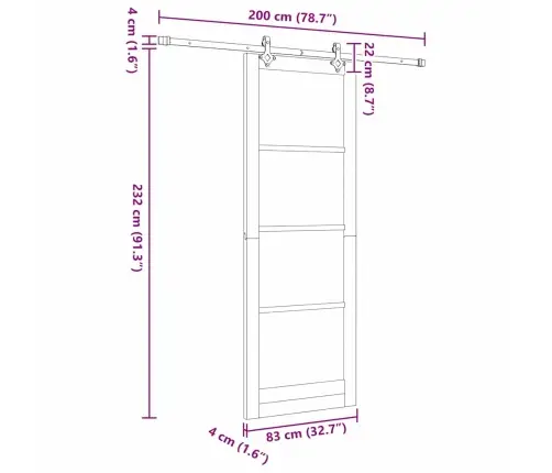 Stumdomos Durys Balta 83 X 232 Cm Medis Ir Metalas