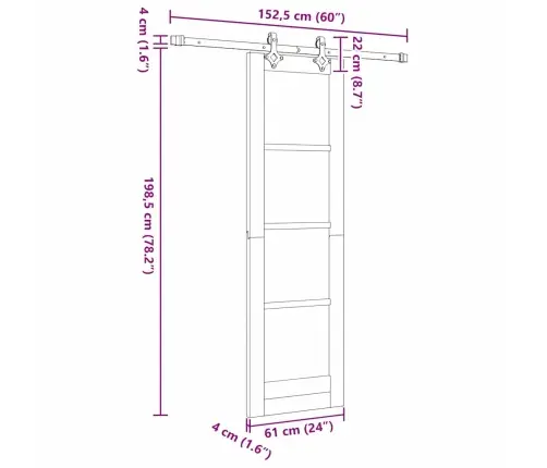 Bīdāmās Durvis Ar Aparatūras Komplektu 61X198.5 Cm Cieta Koka Priedes Vidaxl
