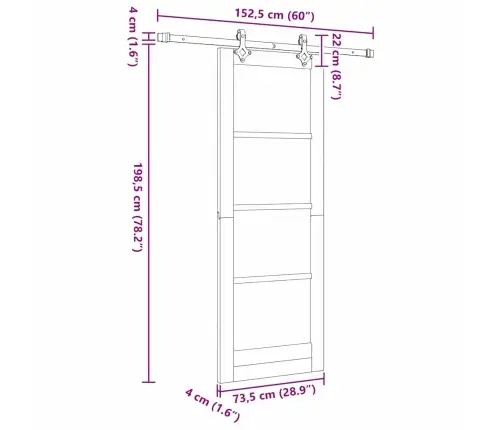 Bīdāmās Durvis Ar Montāžas Komplektu 73.5X198.5 Cm Masīvkoka Priedes Vidaxl