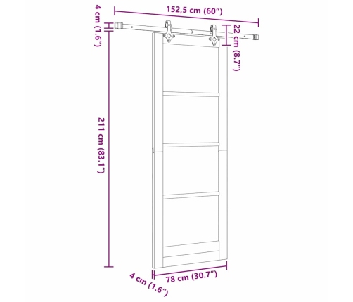 Slīdošās Durvis Ar Aprīkojuma Komplektu 78X211 Cm Masīvkoka Priedei Vidaxl