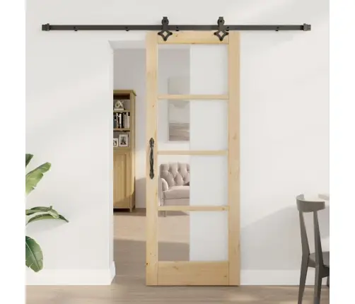 Bīdāmās Durvis Ar Aprīkojuma Komplektu 73.5X198.5 Cm Masīvkoka Priede Vidaxl