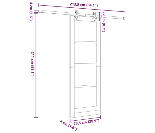 Bīdāmās Durvis Ar Aparatūras Komplektu Baltā 73.5X211 Cm Masīvā Priedē Vidaxl