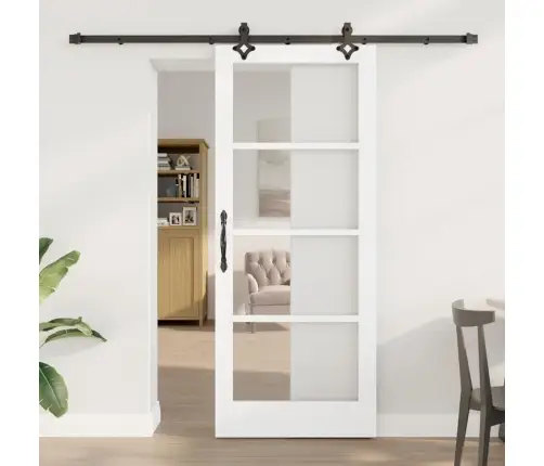 Bīdāmās Durvis Ar Piederumu Komplektu Baltas 83X202 Cm Cietas Koka Priedes Vidaxl