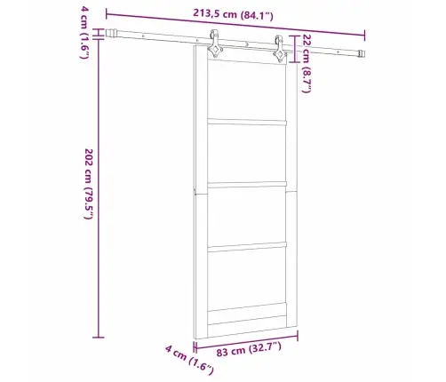 Bīdāmās Durvis Ar Piederumu Komplektu Baltas 83X202 Cm Cietas Koka Priedes Vidaxl