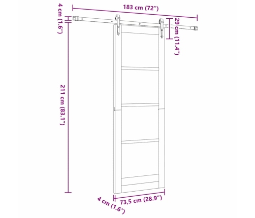 Slankios Durys Ruda 73.5 X 211 Cm Medis Ir Metalas